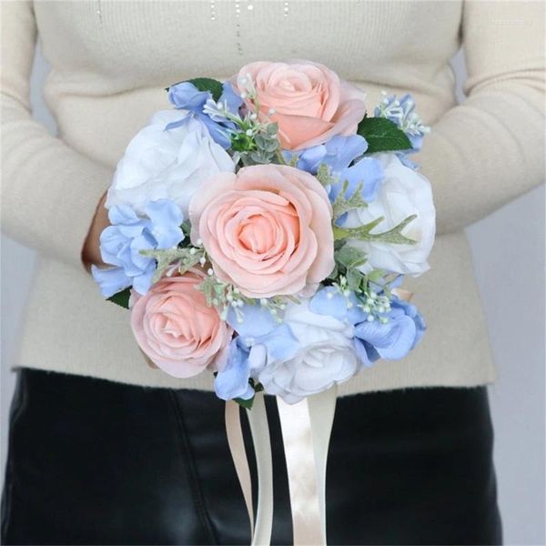 Dekorative Blumen Hochzeit Künstliche Blau Rosa Kleine Blumenstrauß Ornamente Handheld Handwerk Liefert Für Tag B03E