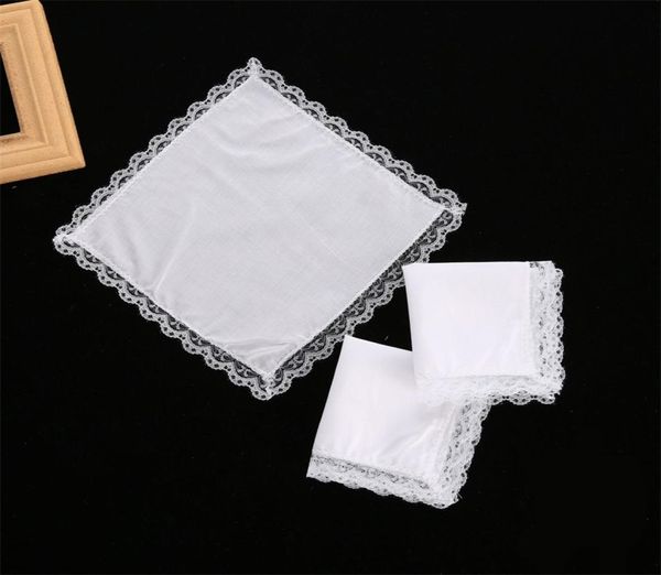 25cm branco laço fino lenço 100 algodão toalha mulher presente de casamento festa decoração guardanapo de pano diy simples lenço em branco 7379224