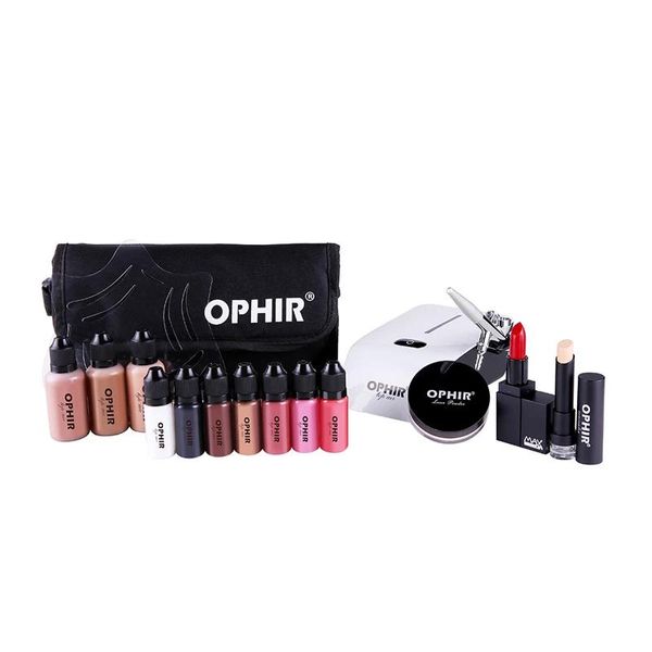 Conjuntos Ophir 0.3mm Airbrush com compressor de ar corretivo fundação batom blush sombra conjunto airbsuh saco sistema de maquiagem _op001