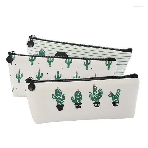 Cactus bolsa de lona dos desenhos animados caso lápis fresco verde suculentas saco para crianças material escolar estudantes presentes papelaria