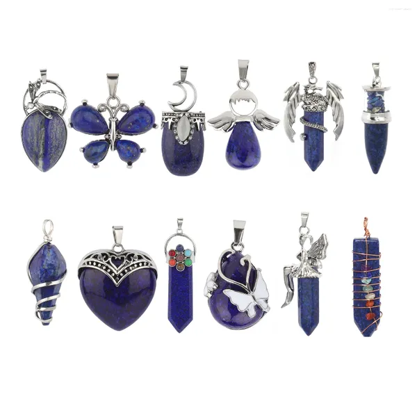 Anhänger Halsketten Lapis Lazuli Stein Reiki Sechseck Herz Schmetterling Draht Gewickelt Handgemachte Frauen Halskette Schmuck Machen Zubehör