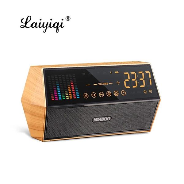 Altoparlanti Altoparlante bluetooth in legno Laiyiqi Orologio BT Schermi LED Spettro dinamico colorato altavoz bluetooth con radio retrò vintage