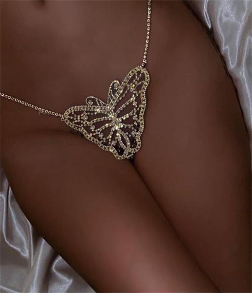 Stonefans sexy mulher borboleta calcinha roupa interior bling cristal strass biquíni tanga cintura barriga corrente corpo jóias2808779