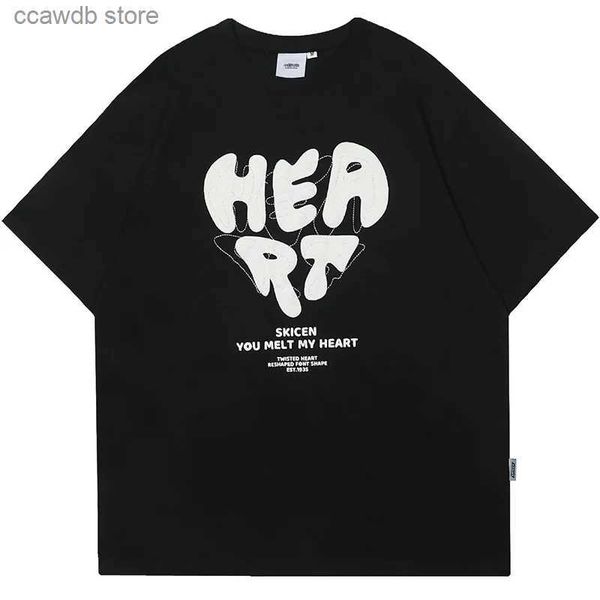 Homens camisetas Harajuku Homens T-shirt Coração Sporty Camiseta 90s Verão Manga Curta Camiseta Algodão Casual Tees Y2K Roupas Hip Hop Streetwear Tops T240108