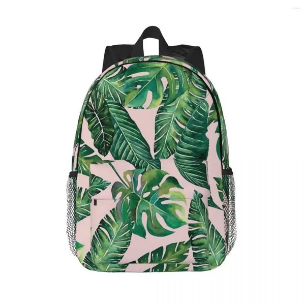 Rucksack Dschungelblätter Banane Monstera Rosa Rucksäcke Teenager Büchertasche Mode Kinder Schultaschen Laptop Rucksack Umhängetasche