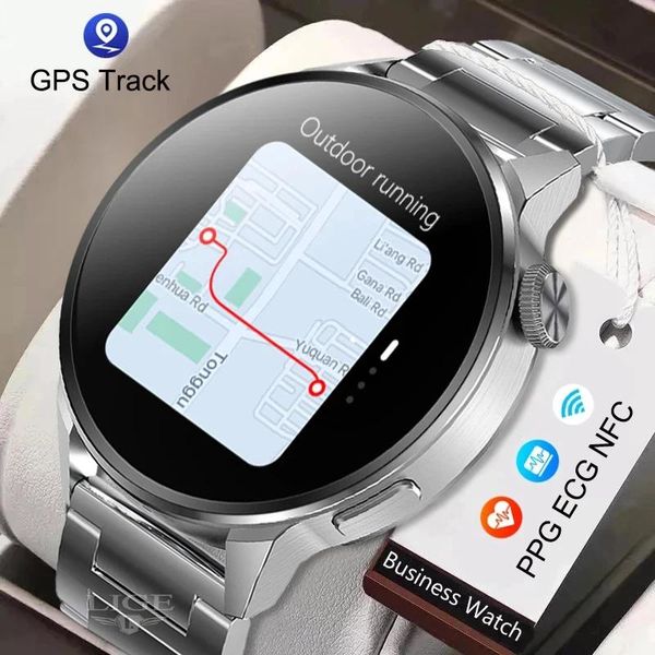 Uhren LIGE NFC Smart Watch Bluetooth Anruf Sport GPS Track Smartwatch Frauen Blut Sauerstoff Herzfrequenz EKG Smartwatch Für Männer Android Ios