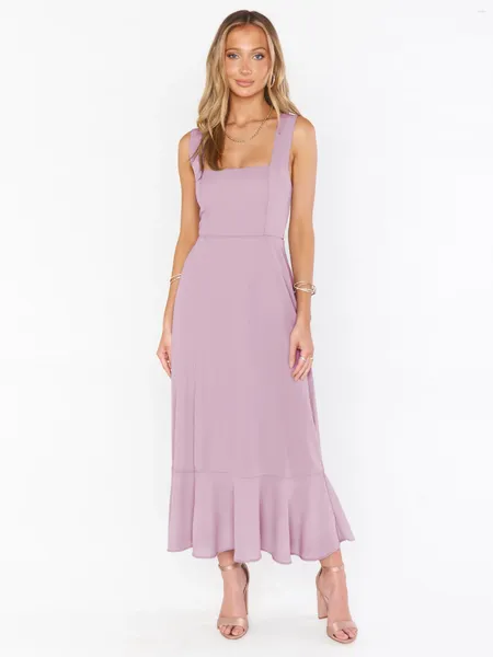 Lässige Kleider Sommer Damen Kleid Einfarbig Sexy Schlitz Elegante Stilvolle Französische Schleife Detaillierung Ärmellose Party Robe Berufung Strand C4911