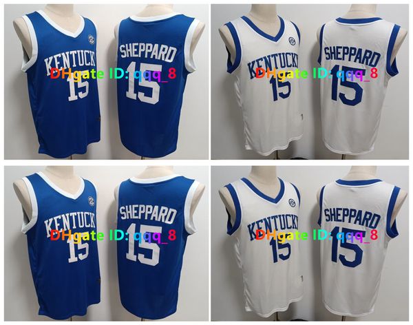 Maglia da basket 15 Reed Sheppard Kentucky Wildcats cucita bianco blu taglia S-3XL