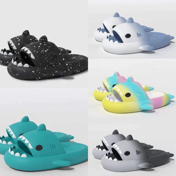 Дизайнерские сандалии Shark Slides Slipers Summer Sandals Mens Womens Bule Rainbow Fashion Slippers Пляжный внутренний гостиничный гостиничные сандалии размер 35-45