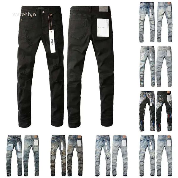 Jeans viola da uomo Jeans firmati Moda motociclisti strappati effetto consumato Pantaloni cargo in denim da uomo neri 90