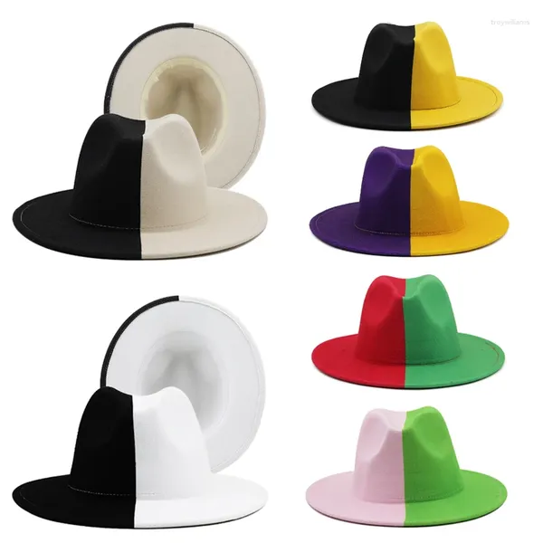 Bérets 2024 Dernières Fedora Feutre de laine Chapeau unisexe Party Fashion Flat Brim Jazz Couleur Assortie Automne Noir Blanc Concave-Convexe