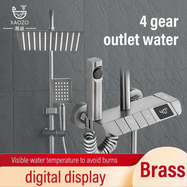 Bagno domestico Nero Grigio Display digitale intelligente e tasto freddo Set doccia con rubinetto stile pianoforte Booster 240108