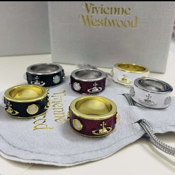 Viviennely Westwoodly Wide Face Emaille Multi Color Ring Punk Saturn King Paar Ring Bunte Lackierung