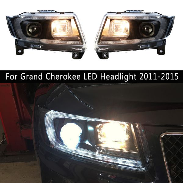 Für Grand Cherokee LED Auto Scheinwerfer 11-15 DRL Tagfahrlicht Streamer Blinker Anzeige Vordere Lampe Beleuchtung montage