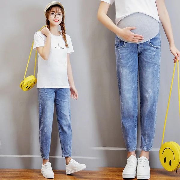 Jeans Lose Denim Umstandsjeans Hosen für Schwangere Frauen Kleidung Vintage Stretch Bauch Gerade Jeans Schwangerschaftshosen Hosen