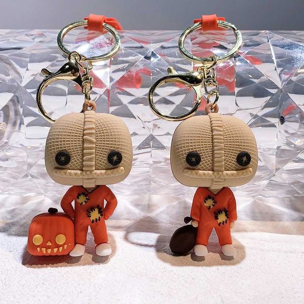 Anahtar Yüzükler Hile R Treat Keychain Klasik Şaka Pumpkin Bebek Bebek Figür Keybag Saçma Araba Anahtar Chian Aksesuar Oyuncak Hediyesi Çocuklar İçin Erkekler J240108