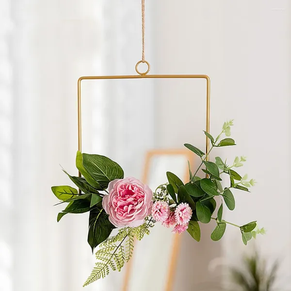 Piatti decorativi Matrimonio fai-da-te Stile nordico Fiore artificiale Cerchio Appeso a parete Cornice Decorazioni per la casa Sfondo Anello in ferro Cremagliera Festa portatile