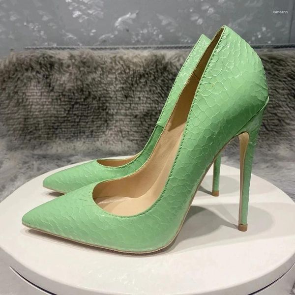 Scarpe eleganti Verde menta Effetto coccodrillo Donna Punta a punta Tacco alto Party Sexy Designer Slip On Décolleté a spillo 8 cm 10 cm 12 cm