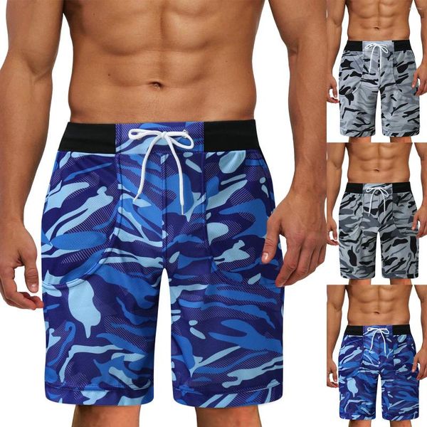 Shorts masculinos verão calça camuflagem esportes calças curtas amarradas bolso casual moda pt homens