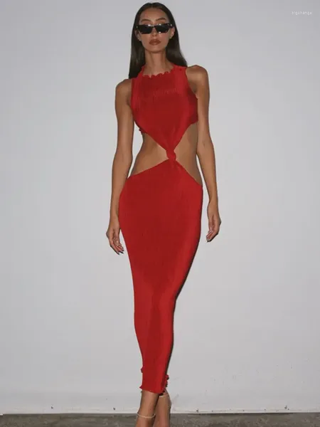 Abiti casual 2024 Sexy senza maniche scava fuori Backless Party Evening Red Donna O-Collo Zip-up Vita alta aderente Night Club Outfit