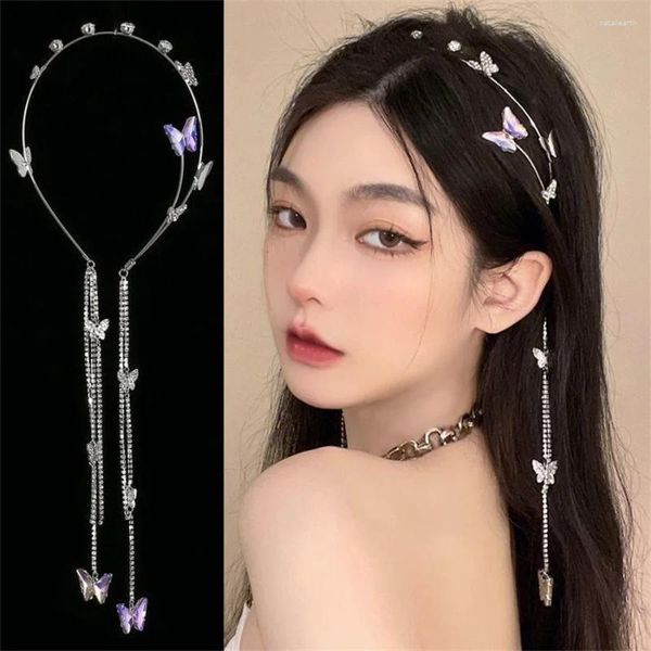 Grampos de cabelo borboleta strass borla bandana moda coreano headdress pérola trança decorativa hairbands para meninas acessórios