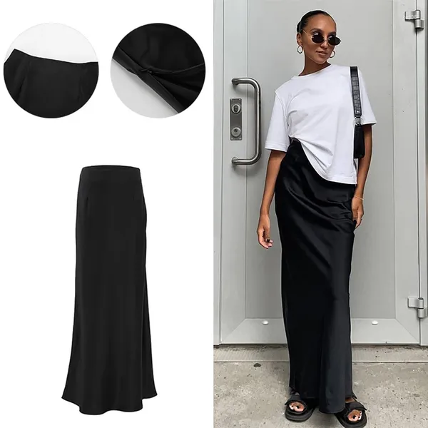 Юбки женские элегантные тонкие атласные черные длинные юбки Y2K с высокой талией бедра посылка женская повседневная свободная уличная мода