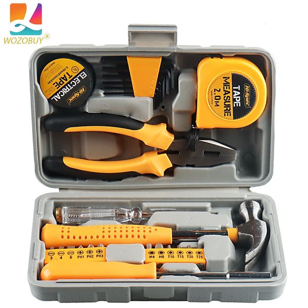 1324Pc giallo Set di utensili per la casa Cacciavite elettrico Pinze a pinza Martello da carpentiere Custodia multifunzionale Scatola di riparazione per la casa 240108