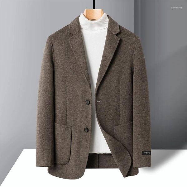 Ternos masculinos 2024- Slim-fit Fashion Business Host Double-sided Tweed Coat Trench Casual Woolen Winter Blazer