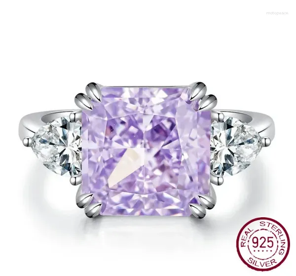 Küme Yüzükleri S925 STERLING Gümüş Radyant Kesim 5ct Ametist Pembe Safir Emerald Aquamarin Sitrine Taş Nişan Yüzük Takı