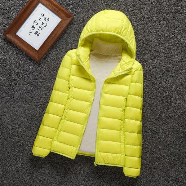 Женские куртки 2024, женские пальто с капюшоном, теплая женская повседневная куртка на утином пуху, зимняя легкая тонкая стильная женская облегающая куртка 3XL 4XL, желтый, розовый