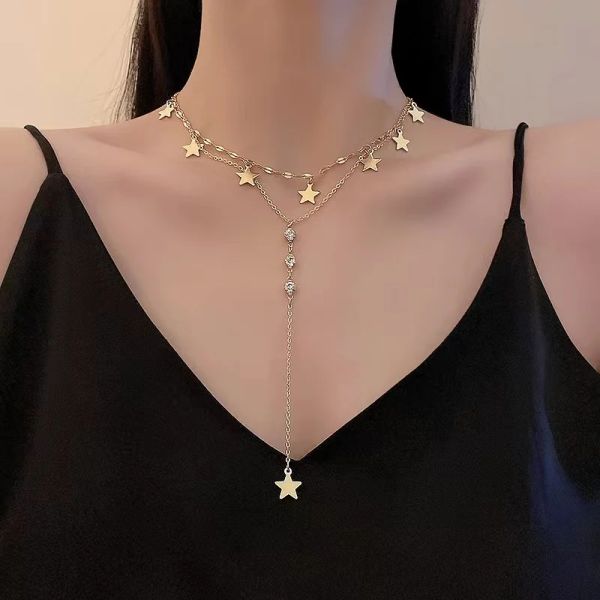 Nuova tendenza della moda Squisita stella lunga nappa leggera ciondolo di lusso clavicola collana in oro giallo 14k gioielli da donna regalo quotidiano per feste di ballo