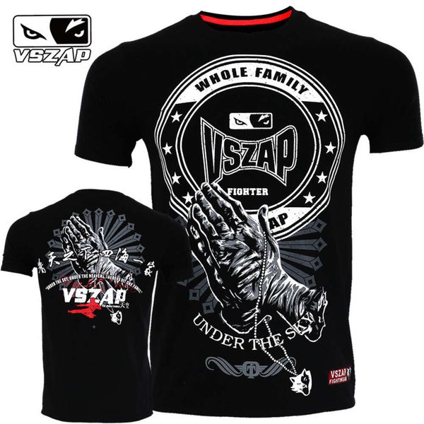 Vszap Fiess Manica corta Jeet Kungfu T-shirt Lotta Sport MMA Allenamento Kung Fu Sanda Muay Thai Combattimento