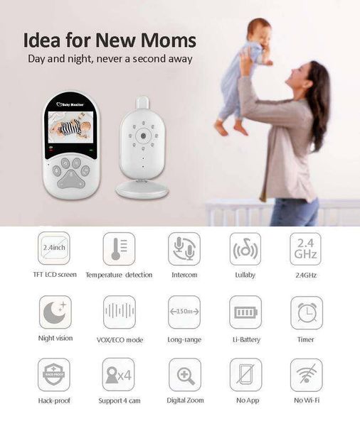 SM660 Bebek Monitörü Gece Görüşü Kablosuz Çocuk Güvenliği Ninni 2 Yollu Ses Çalar Saati 2.4 inç Video Güvenlik Kamerası