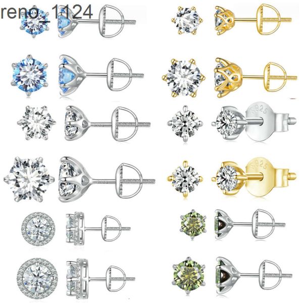 Luxo moissanite jóias brinco parafuso de volta banhado a ouro 925 prata esterlina diamante vvs moissanite brinco para mulheres masculinas