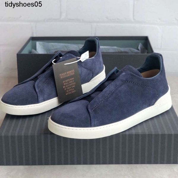 ZZegnas Nuove scarpe casual sportive in pelle di daino Scarpe da uomo Scarpe con maniche elastiche incrociate basse in cristallo blu super leggero