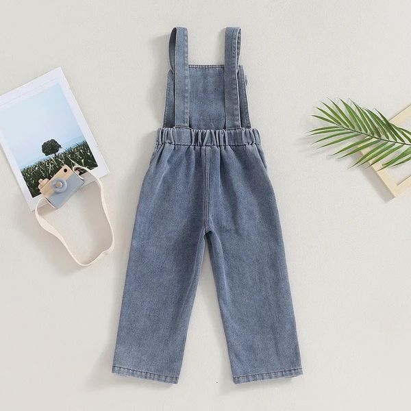 Tuta da bambina per bambina in denim senza maniche con nodo tasca frontale pagliaccetto jeans larghi tuta pantaloni tuta estiva per bambini 240108