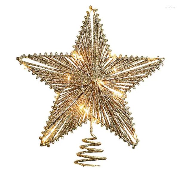 Decorações de Natal Star Tree Topper 3D Hollow com tiras de luz criativas