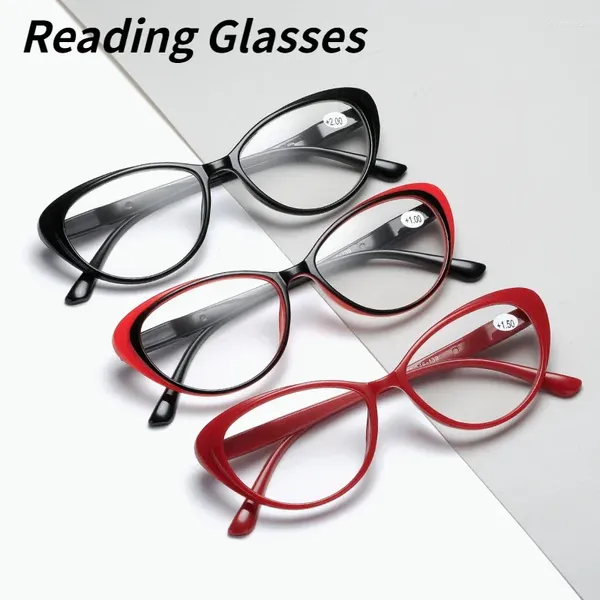 Occhiali da sole con montatura nera e rossa Occhiali da lettura HD Eleganti gambe primaverili alla moda per donna Specchio per anziani
