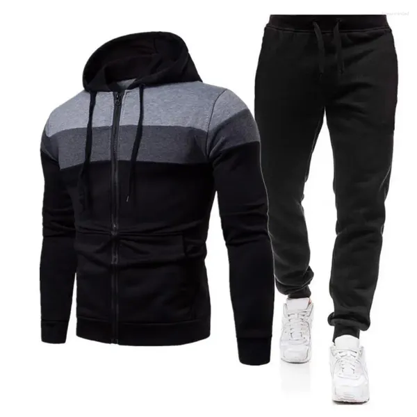 Herren-Trainingsanzüge, 2 Teile/satz, Herren-Mantel, Hosenanzug, Kapuze, Reißverschluss, Kapuzenpullover, Sweatshirt, elastische Taille, Knöchelband, Herbst-Winter-Trainingsanzug