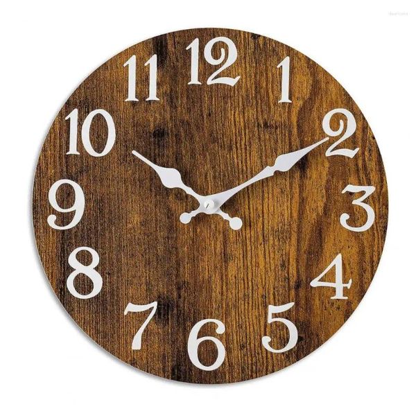 Relógios de parede Preto Número Relógio Rústico Vintage Madeira Silencioso Não Ticking 10 polegadas Analógico Redondo para Quarto Quarto Bateria