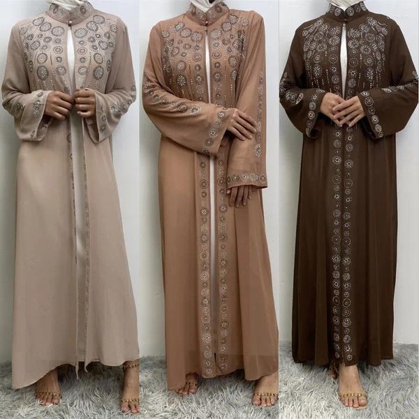 Abbigliamento etnico di lusso festa africana strass abito caftano Eid donne musulmane abito in chiffon Marocco Cardigan Dubai Abaya arabo islamico