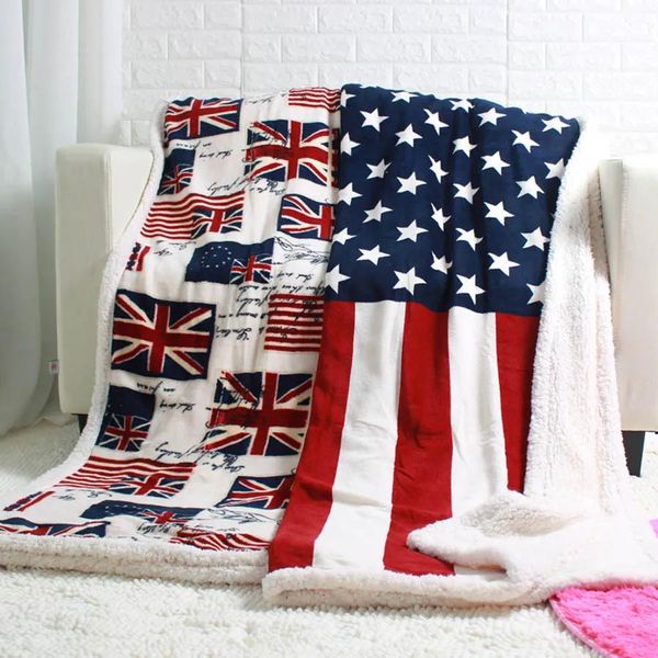 Coperte grande sconto doppio strato spesso USA US UK INGHILTERRA bandiera BRITANNICA in pile sherpa divano tv regalo coperta coperte 130x160 cm