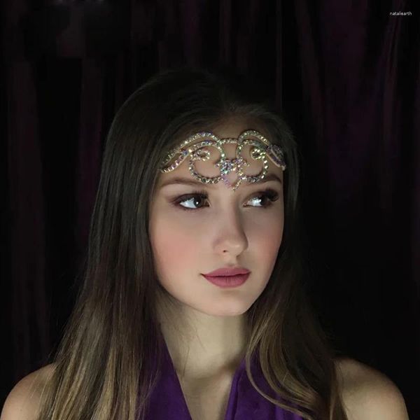 Grampos de cabelo stonefans ab cor strass testa corrente rosto jóias para mulheres moda noiva cristal elástico hairband acessórios presente