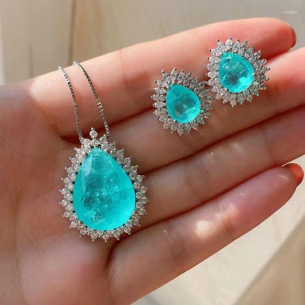 Anhänger Halsketten Romantische Paraiba Turmalin Smaragd Stein Wassertropfen Halskette Ketten Edlen Schmuck Geschenk Frauen Hochzeitstag