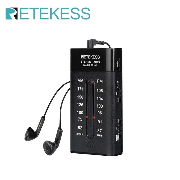 Radyo Retekess TR107 Taşınabilir Mini Cep Radyo FM AM Pointer Toing Stereo Destek BBS Mega Bass ile Yürüyüş Jogging Spor Salonu