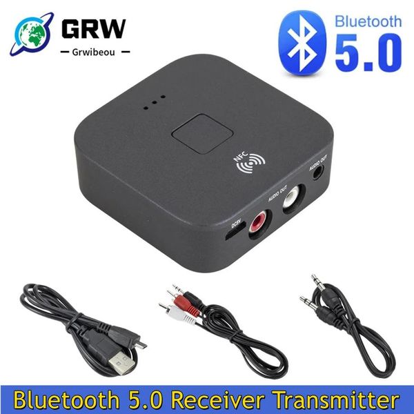 Anschlüsse Bluetooth 5.0-Empfänger Aptx Ll 3,5 mm Aux-Buchse RCA Wireless-Adapter Mikrofon NFC für Auto-Audio-Sender Verstärker Lautsprecher Auto ein