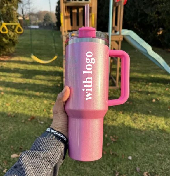 DHL mit 1:1 Logo Pink Winter Shimmery Tumblers Cosmo Pink Tumblers Target Red Cups Flamingo 40 oz Camelia Wasserflaschen Valentinstagsgeschenke US-Lager DHL-Schiff