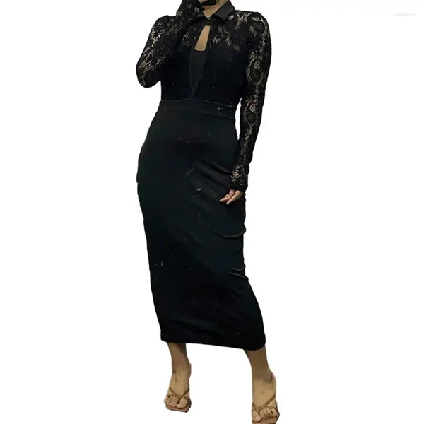 Lässige Kleider, bequemes Damenkleid, elegante Spitze, figurbetont, mit langem Ärmel, hüftumwickeltes Design, sexy Mantel für formelle Anlässe