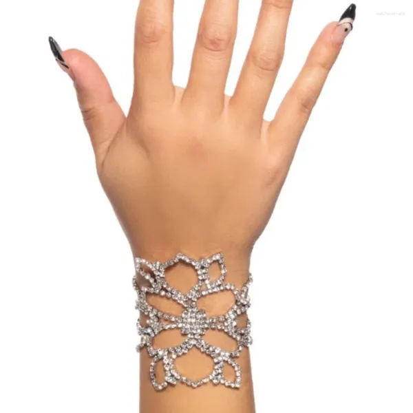 Braccialetti a maglie Trend Strass Fiore Bracciale da polso Gioielli da ballo per donna Accessori per polsini a catena con braccio regolabile