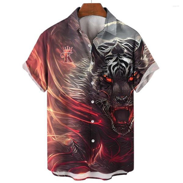 Camicie casual da uomo Camicia hawaiana con stampa 3d animale Uomo Tigre Moda colorata Abbigliamento da strada estivo da uomo caucale quotidiano